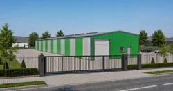 Hala BSE G1/3MW — widok od ulicy, brama wjazdowa