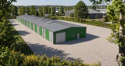 Hala BSE G1/4MW — widok ukośny, strefa przemysłowa