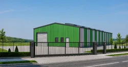 Hala BSE G1/6MW — widok od ulicy, brama wjazdowa Hala BSE G1/6MW — widok od ulicy, brama wjazdowa