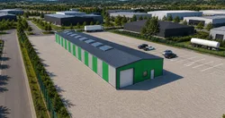 Hala BSE G1/6MW — widok z lotu ptaka, otoczenie zieleni