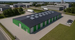 Hala BSE G2/6MW — widok ukośny, strefa przemysłowa