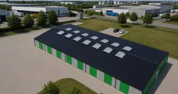 Hala BSE G2/9MW — widok ukośny, strefa przemysłowa