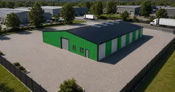 Hala BSE G2/3MW — widok z lotu ptaka, otoczenie zieleni