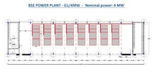 Rzut techniczny hali systemu BSE G1/4MW o mocy nominalnej 4 MW