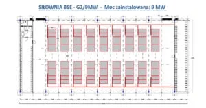Rzut techniczny siłowni BSE G2/9MW o mocy zainstalowanej 9 MW